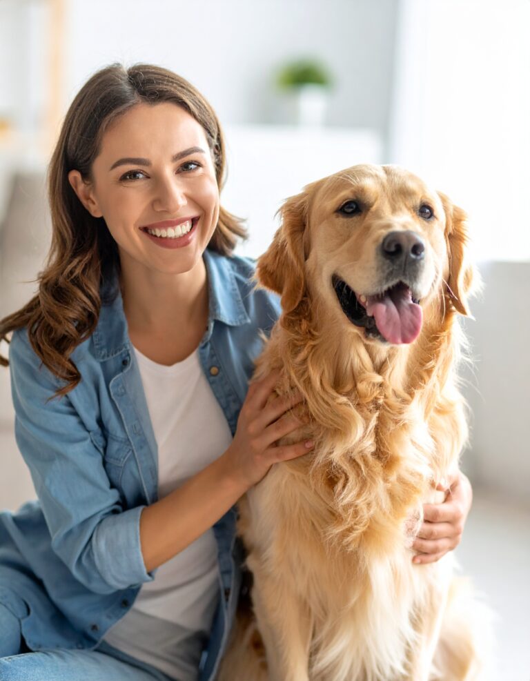 A happy woman and her content dog